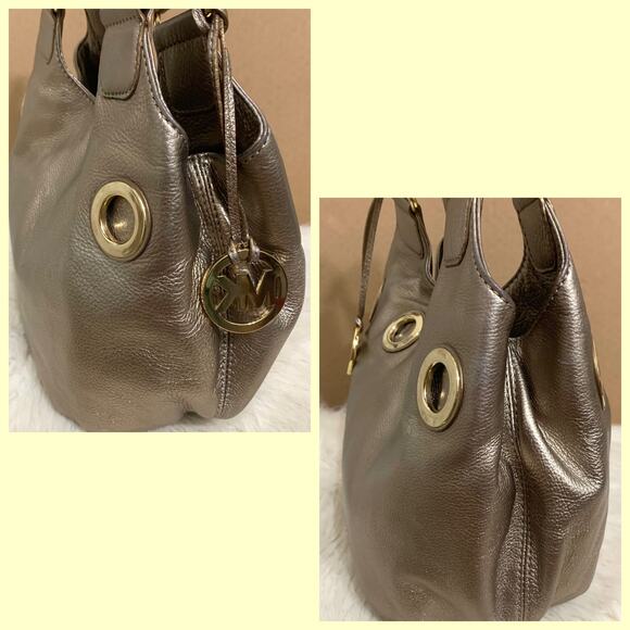 MICHAEL KORS Gold Metallic Leather Grommet Shoulder Tote Bag - Picture 15 of 16